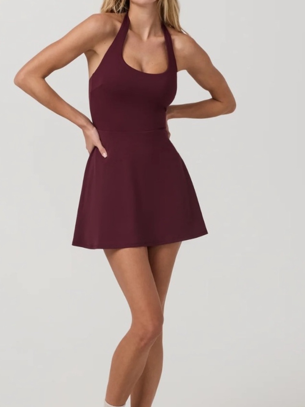 Vuori “Tiebreak” Halter Tennis Dress in Cerise color
